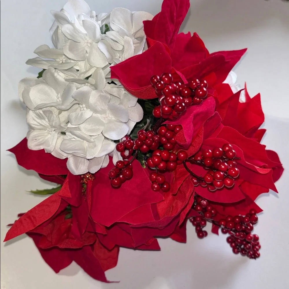 Poinsettia Bushes White Hydrangeas Holiday Red Poinsettia & Berry Set of 5